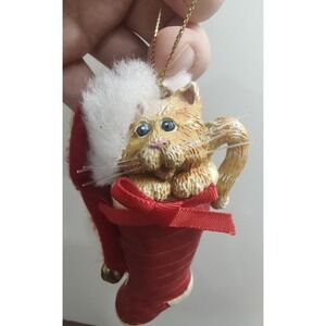Vtg Kurt S. Adler Santa Orange Cat in Stocking Resin Christmas Ornament B9